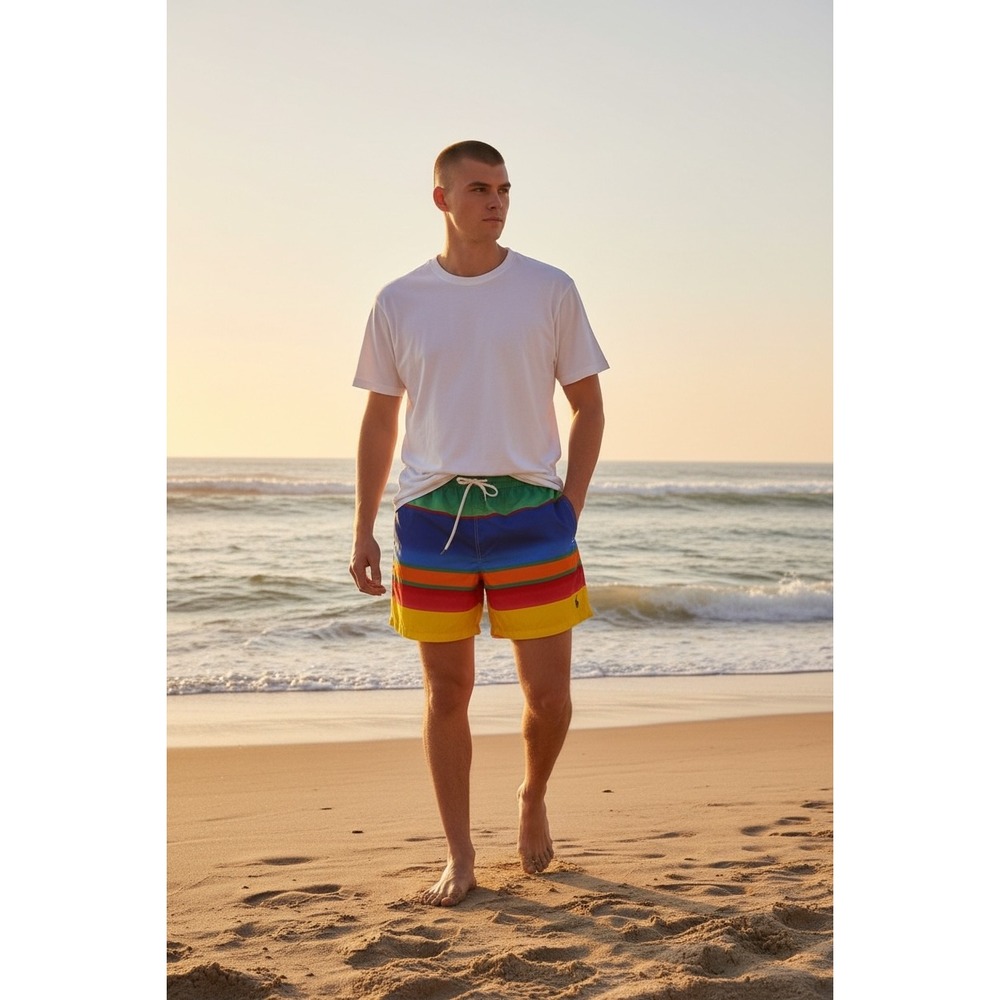 Polo Ralph Lauren Men's Swim Trunks‎ Rainbow Stripe L